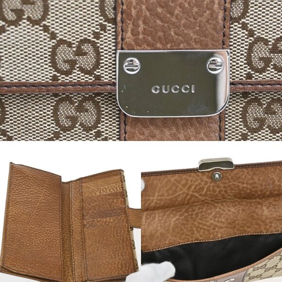 GUCCI Logo GG Pattern Long Wallet Canvas Leather Brown SHW 68EF217 - Picture 8 of 16